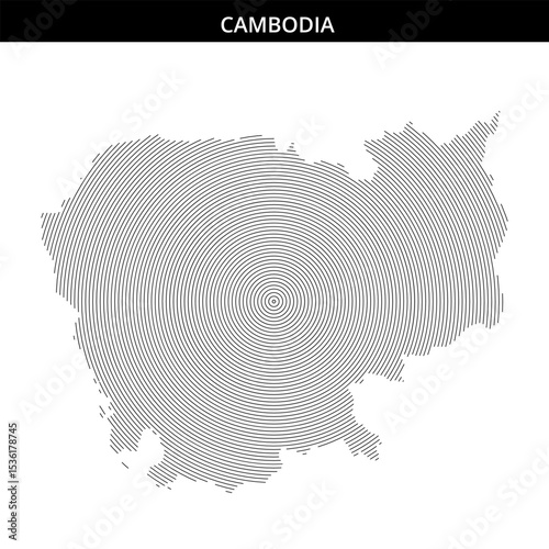 Unique circular map representation of Cambodia with concentric lines