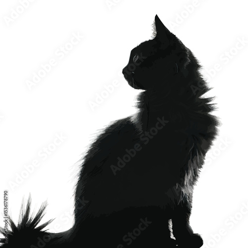 silhouette of fluffy cat on a white background