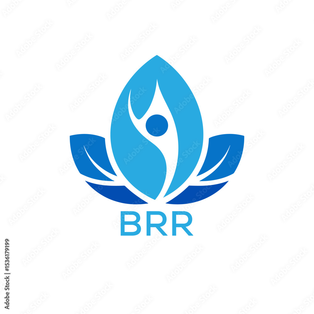 Obraz premium Modern Wellness Leaf Logo Design with Human Figure and BRR Letters in Blue Gradient. V