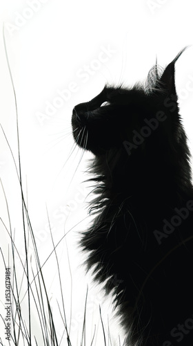 silhouette of fluffy cat on a white background