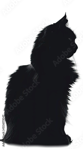 silhouette of fluffy cat on a white background