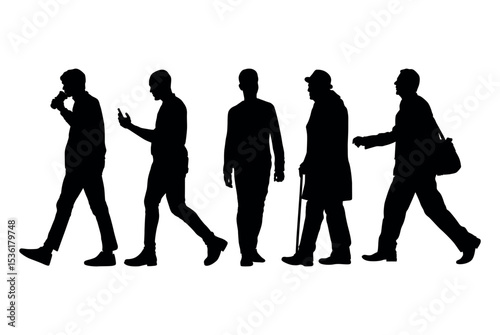 silhouettes of walking people