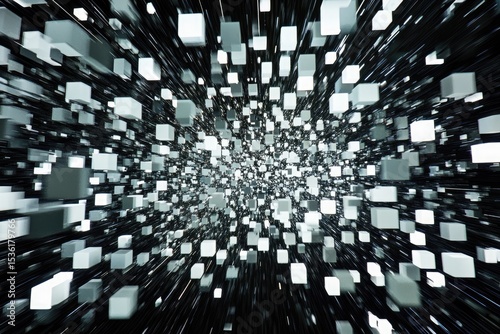 Abstract digital explosion of cubes