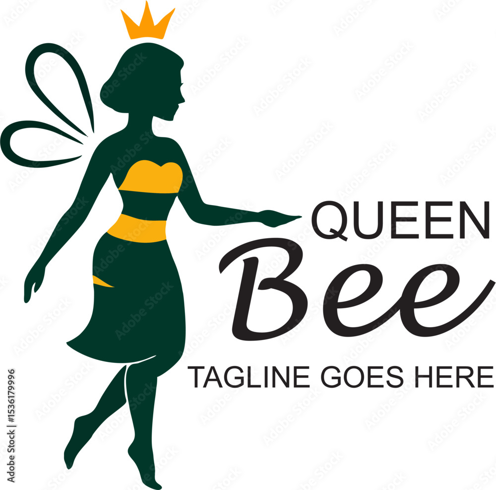 Obraz premium queen bee vector art logo female bee mascot with crown modern illustration creative insect icon for label