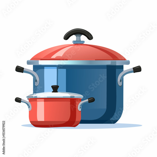 Red and Blue Kitchen Cookware Set Pot and Pan Illustration