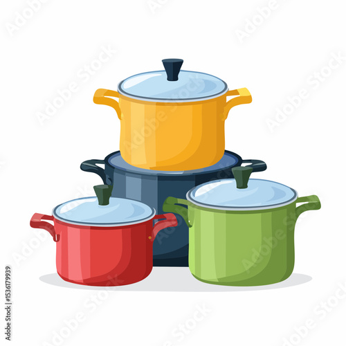 Colorful Stack of Pots and Pans Kitchen Cookware Illustration