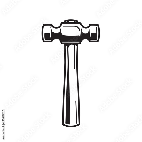 A simple black and white silhouette illustration of a traditional ball peen hammer for construction or metalworking projects.
