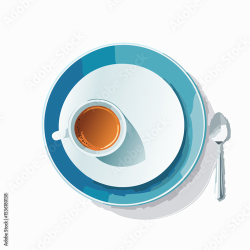 Espresso Coffee Cup and Saucer Illustration Top View Design Element