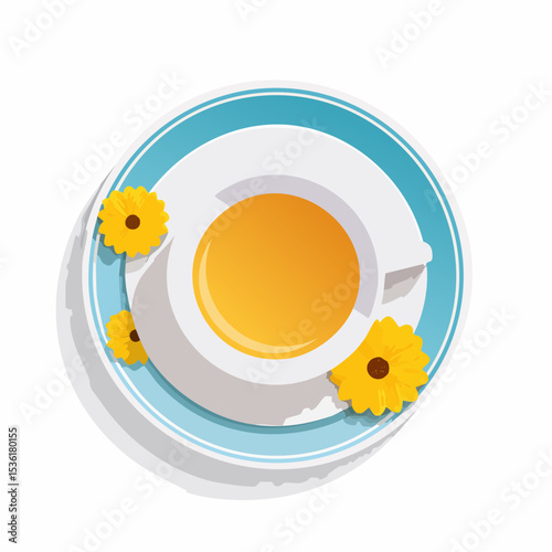 Aromatic Herbal Tea in Elegant Cup and Saucer with Flowers