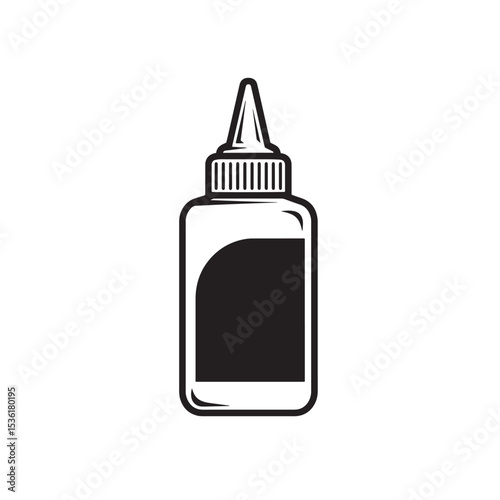 A simplistic black and white illustrated silhouette of a glue bottle perfect for craft projects and various adhesive applications.