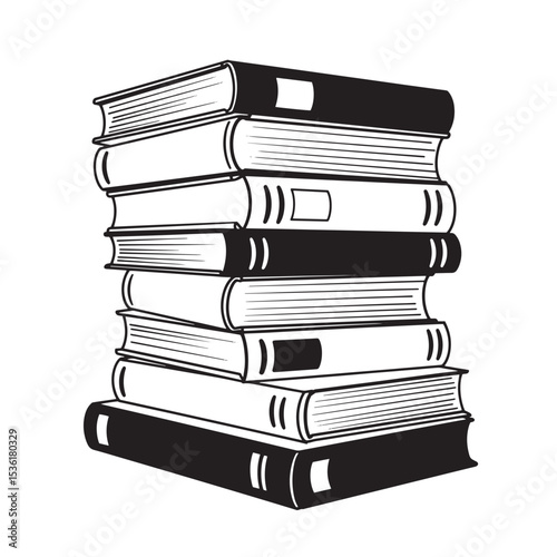 A striking monochrome silhouette stack of books illustrating education literature knowledge learning and the academic world