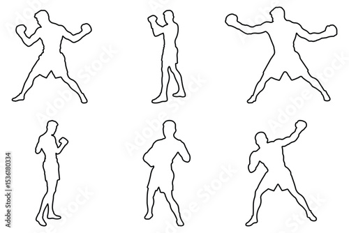  boxer silhouette . set of silhouette of boxer with outline stroke
