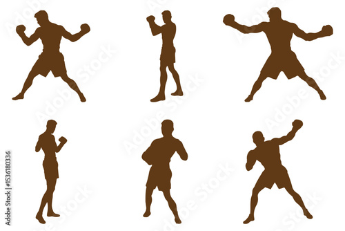 set of silhouette of boxer .