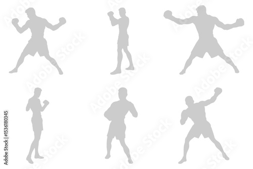 set of silhouette of boxer in dynamic pose. Silhouette of a boxer .