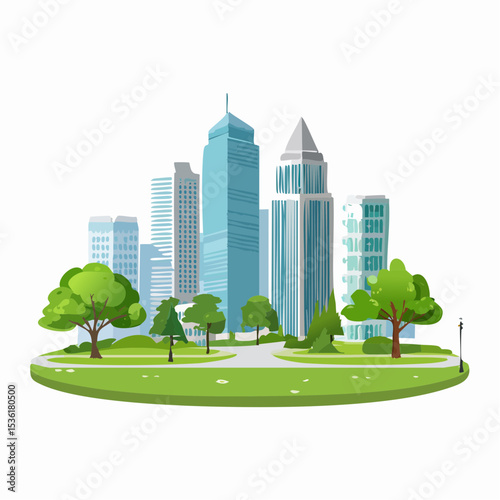 Urban Oasis Cityscape with Lush Green Park