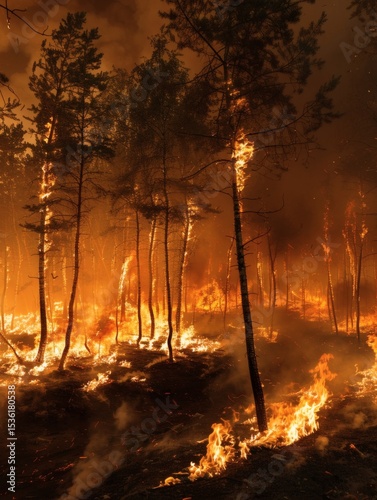 The raging fire in the forest