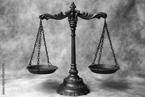 Justice Scales Black And White. Themis Statue Symbolizing Law and Ethics