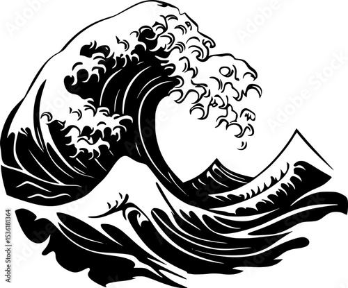 Black Silhouette Vector of Ocean Wave