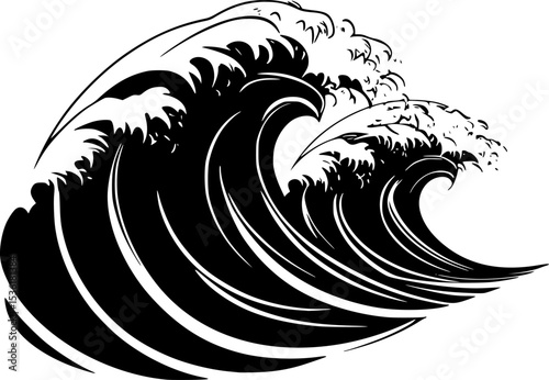 Black Silhouette Vector of Ocean Wave