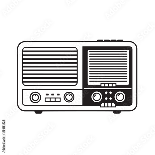 Classic retro radio illustration in a bold silhouette with iconic design and detailed outlines perfect for vintage concepts.
