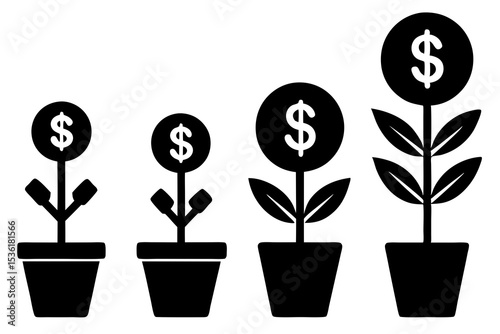 set of Money Grow Up icon silhouette vector illustration