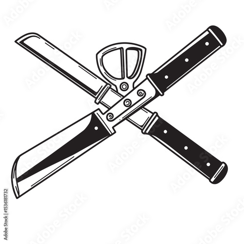 Crossed knives silhouette illustration depicting culinary tools and symbolizing strength and expertise in food preparation