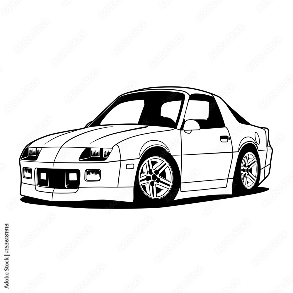 Naklejka premium Black and white cartoon car. Separated layers, easy to edit in your supported software.