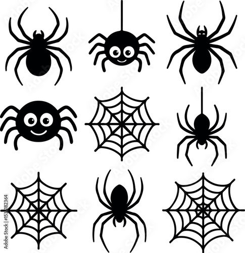 Spooky Halloween Spider and Web Vector Icons Set - Creepy Crawly Design Elements.