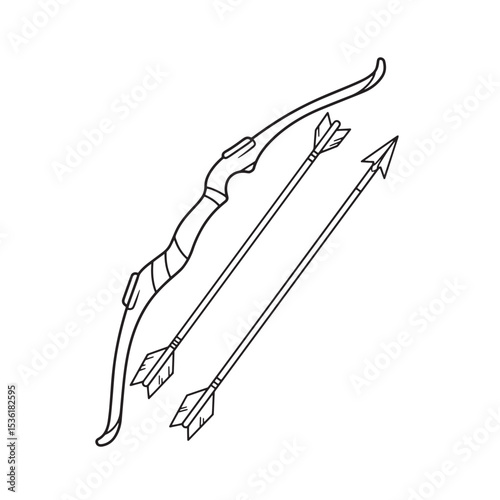 Elegant illustration of a bow and arrows depicting archery equipment in monochrome silhouette style