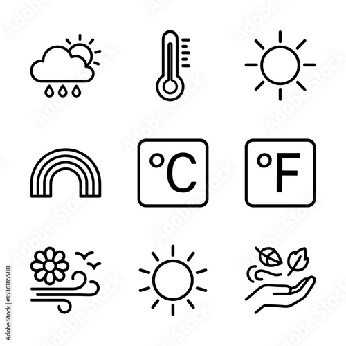 Weather forecast icons in simple layout. Icon symbol illustration