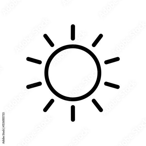 Bright sun radiates heat outwards. Icon symbol illustration