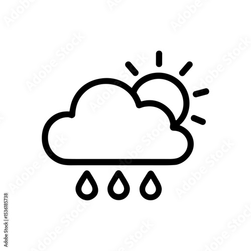 Rainy sunshine peeks through cloud. Icon symbol illustration
