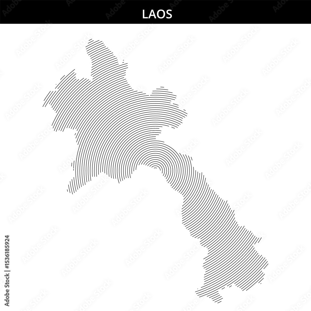 Obraz premium Outline of Laos depicted using curved line patterns