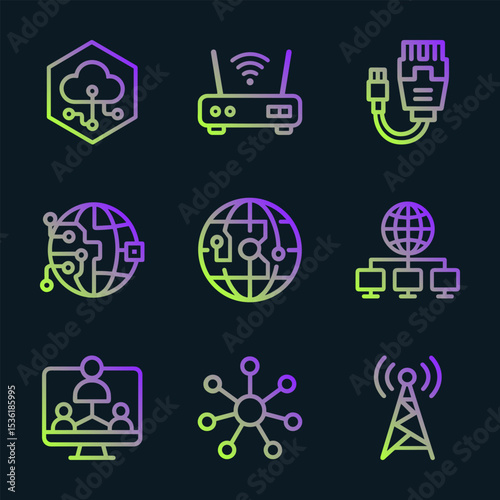 Network Communication Tech Icons Gleam. Icon symbol illustration