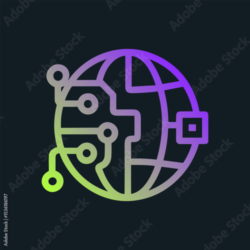 Networked World Gradient Tech Circuitry. Icon symbol illustration