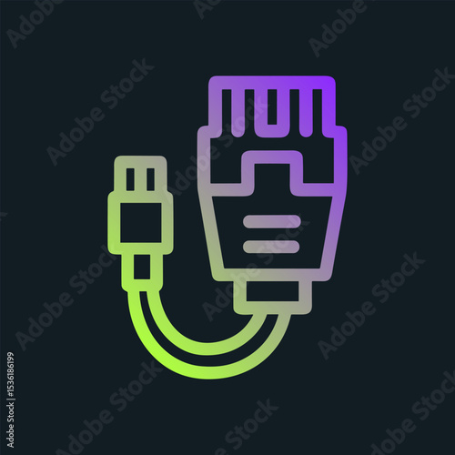 Neon cable connection purple  lime. Icon symbol illustration