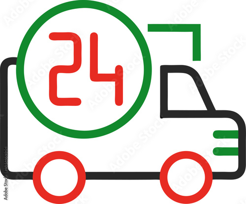 line icon of 24 hour delivery symbol