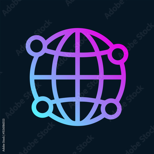 Connected world network in neon glow. Icon symbol illustration