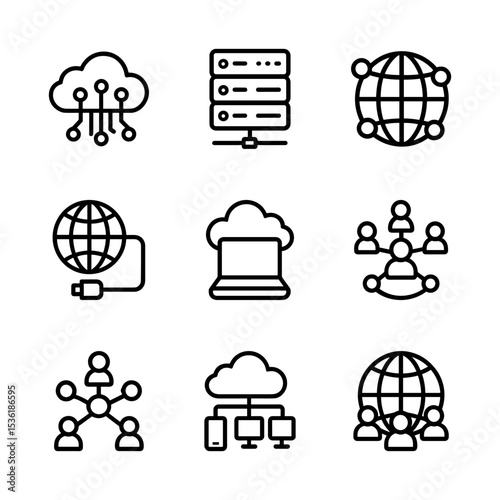 Network cloud server  global connectivity. Icon symbol illustration