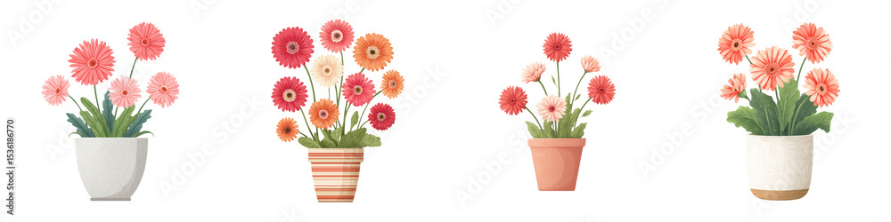 Fototapeta premium Colorful flower arrangements in ceramic pots