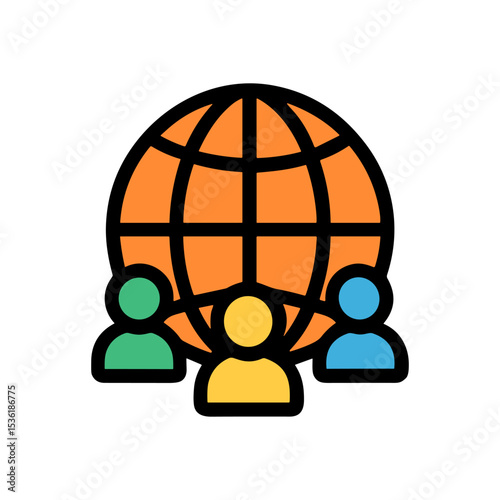 Global networking with connected individuals. Icon symbol illustration