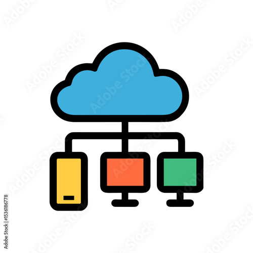 Network cloud with devices linked. Icon symbol illustration