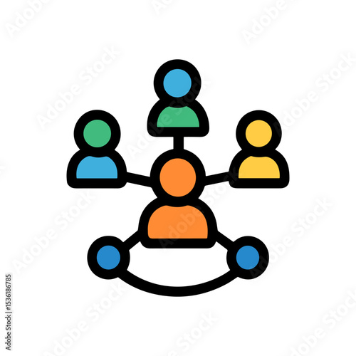 Network of colorful connected people. Icon symbol illustration