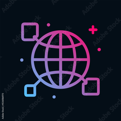 Connected world network with added documents. Icon symbol illustration
