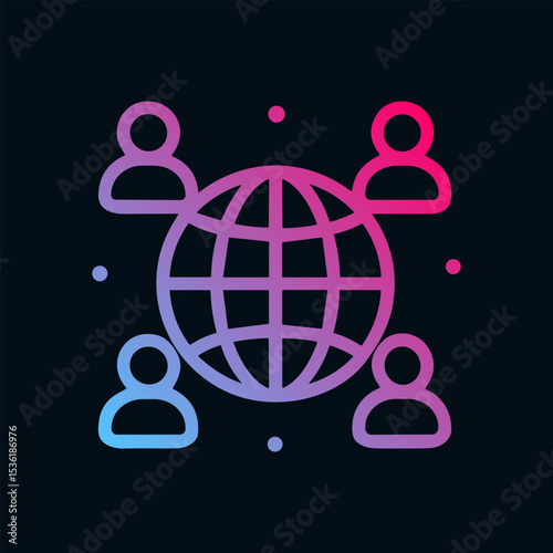 Connected People Encircling a Globe. Icon symbol illustration