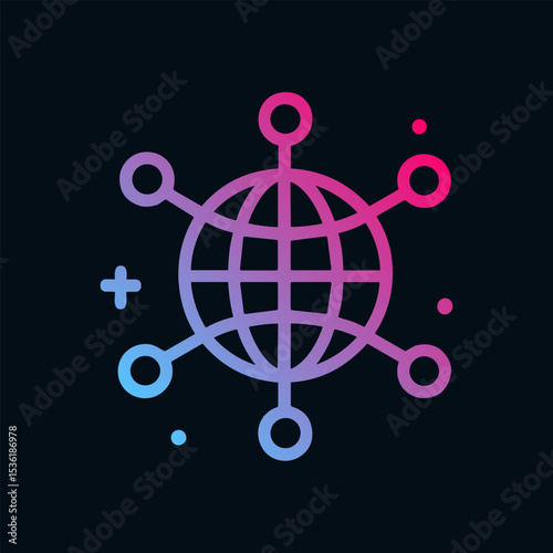 Global network of interconnectedness. Icon symbol illustration