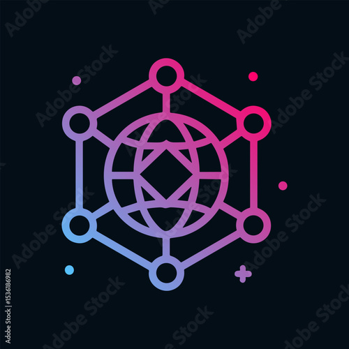 Interconnected global network abstract tech design. Icon symbol illustration