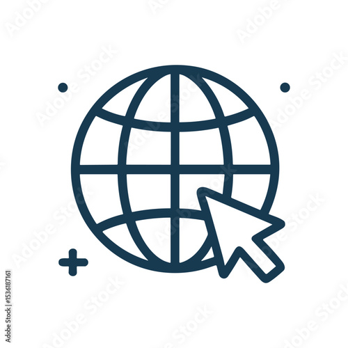 Earth globe with pointer icon graphic. Icon symbol illustration