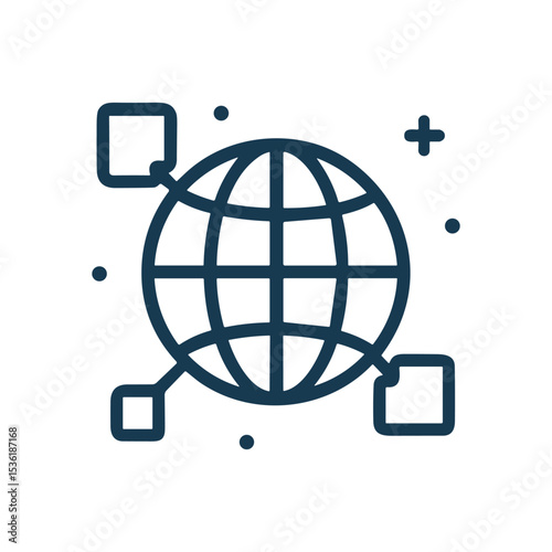 Global interconnected data with seamless integration. Icon symbol illustration