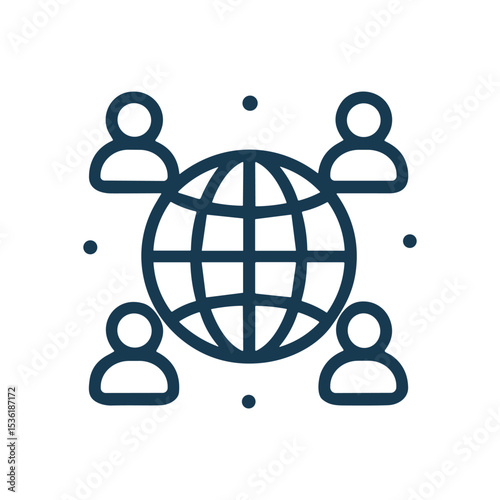 Global network of people connecting worldwide. Icon symbol illustration